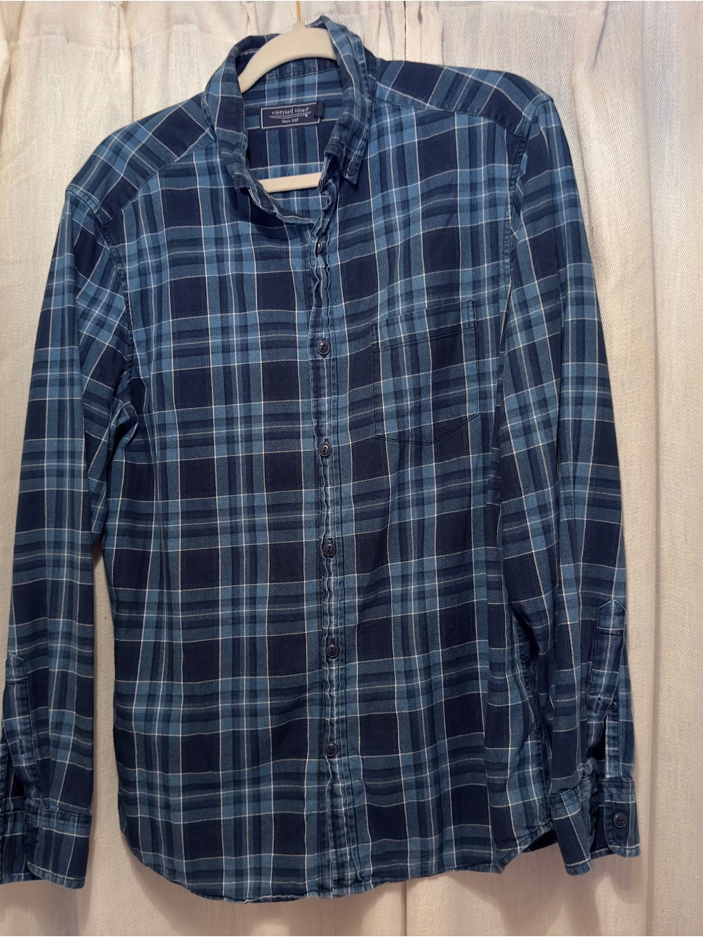 Vineyard Vines Men’s Indigo Twill Classic Plaid Long Sleeve Button-Down Shirt M